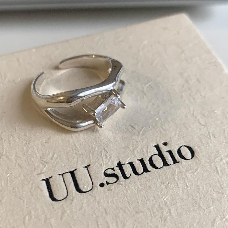 Women s Fashionable Elegant Zirconia Square Adjustable Open Ring - Trendy Niche Index Finger Ring Adjustable Open