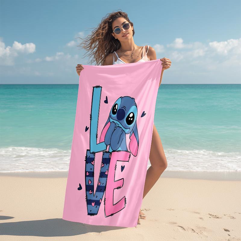 1Pc Stitch Heart Print Beach Towel Microfiber Beach Towel Thin Absorbent For Beach Swimming Yoga Bath Sports 091783