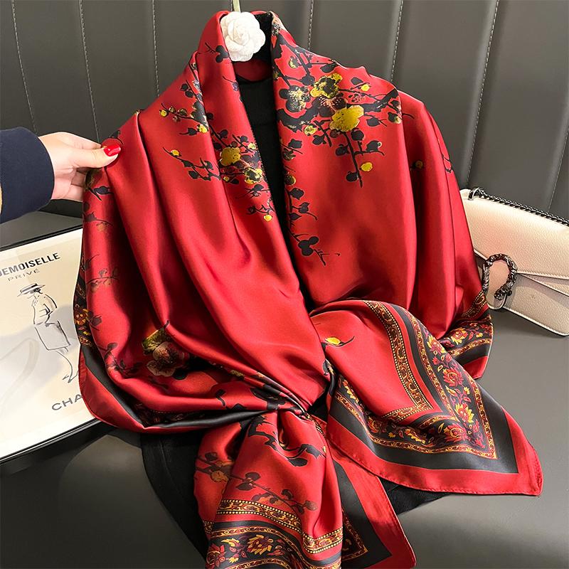 New Silk  Scarf Women Soft Satin Hairband Neckerchief Office Hijab Headband Foulard Gift Luxury Design Brand