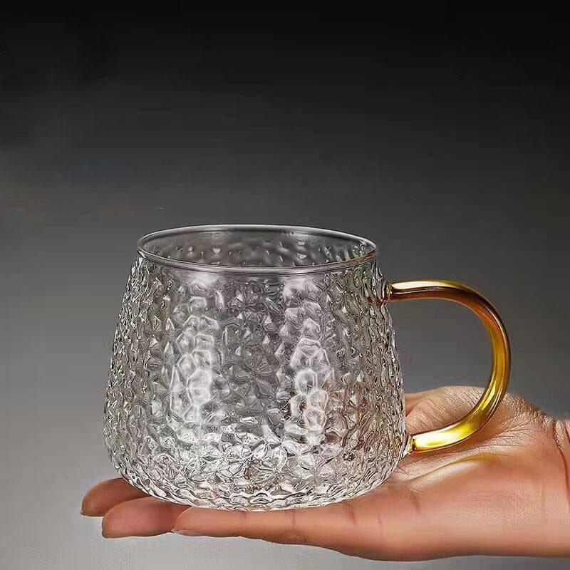 330ml Household Large Capacity Hot Tea Mug Creative Water Cup Hammer Pattern Glass Cup Heat Resistant Coffee Cup Holiday Gifts