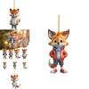 Adorable Cartoon Fox Acrylic Flat Christmas Tree Ornament For Car Interior Decoration