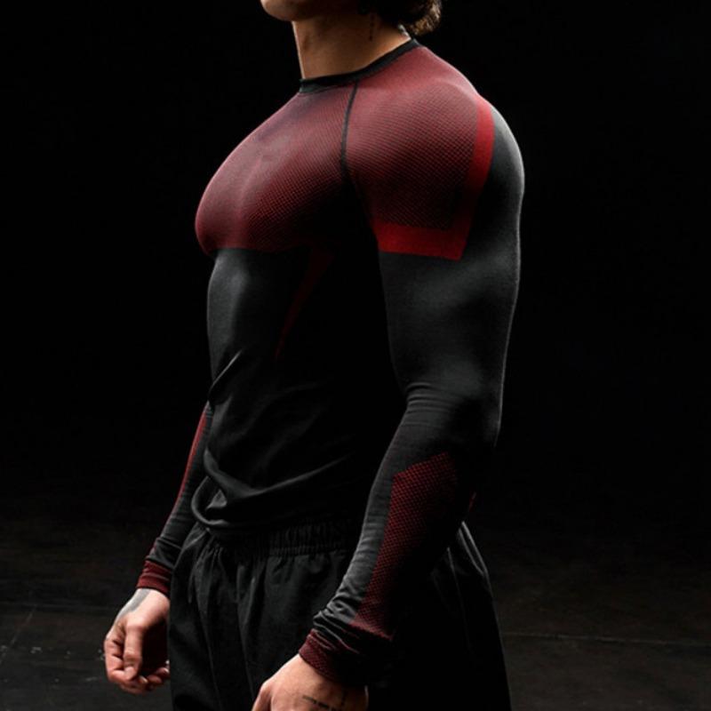 Men's Long Sleeve Compression Shirt Mesh Panel Moisture-Wicking Athletic Fitness Tight Top