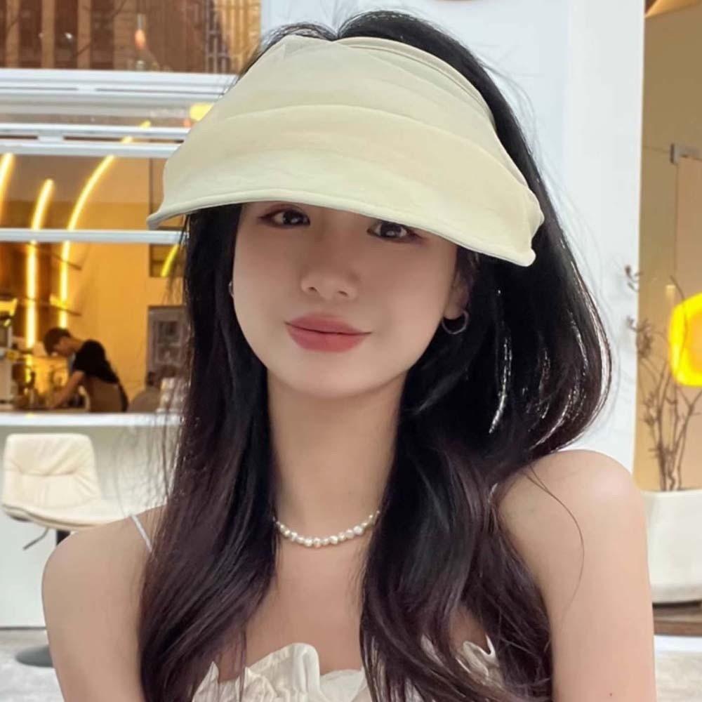 Solid Color Folding Sunshade Hat Portable Sunscreen Empty Top Hat Wide Brim Visor Caps  Vacation