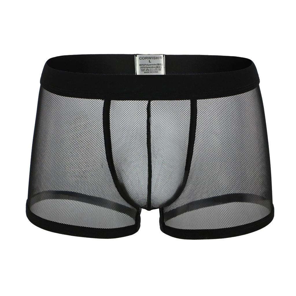 Men Sexy Mesh Boxer Trunks Soft Underwear Transparent Underpants Bulge Pouch Panties Breathable Boxer Shorts Lingerie Knicker
