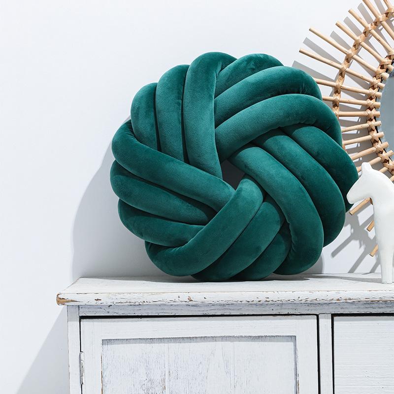 

Green Handmade Knotted Ball Pillow Sofa Back Stuffed Cushion Cute Plush Throw Pillow Sofa Cushion Christmas Home Accessories 35x35x12cm