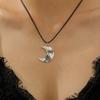 A Gothic creative repair wear moon necklace men and women's vintage leather cord pendant necklace Halloween jewelry gift