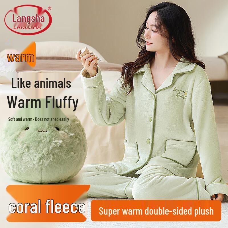 Langsha Women s Winter Coral Fleece Pajama Set L