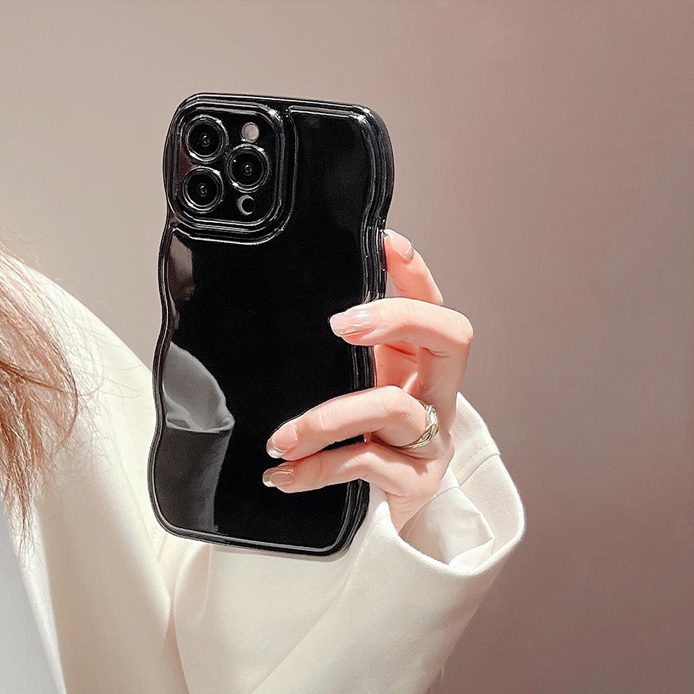 Cute Wavy Edge Phone Case for iPhone Pro Max, Glossy Curly Frame Shockproof Cover, Minimalist Soft Silicone Protective Case for Women Girls