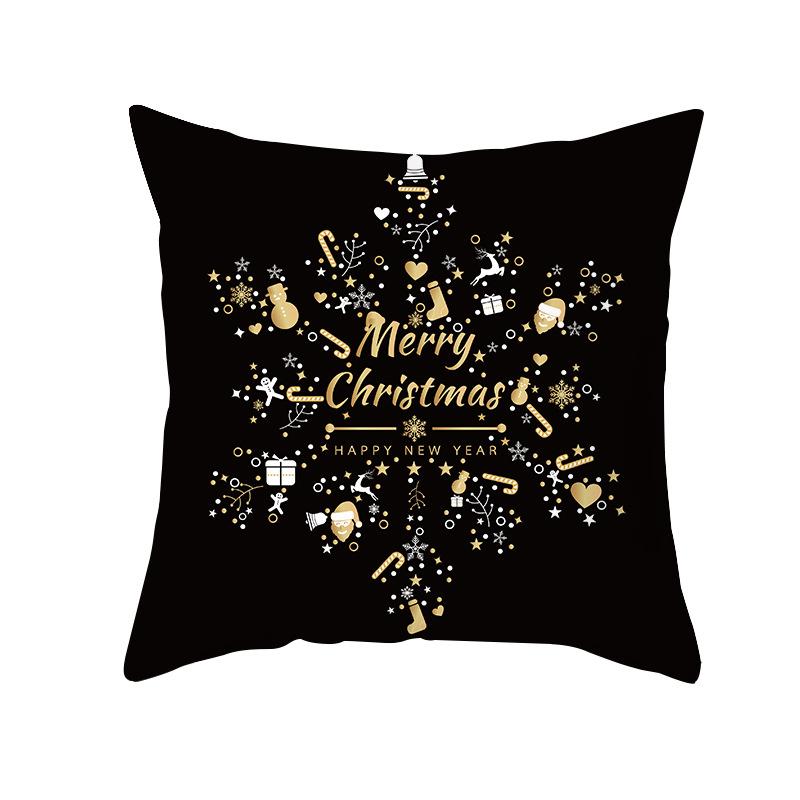 Christmas Pillow Case Black Gold Series Wish Peach Skin Printed Home Pillow Sofa Cushion