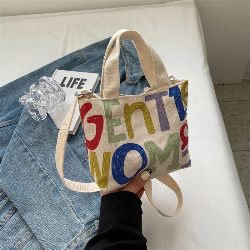 

Сумка на плечо из холщовой ткани с монохромным принтом для женщин, повседневная, простая сумка-тоут, сумка через плечо