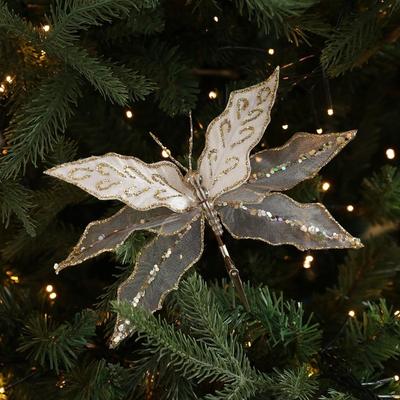 Flocking Christmas Simulation Butterfly Double Sequins with Clip Christmas Dragonfly Decorations Artificial Glitter