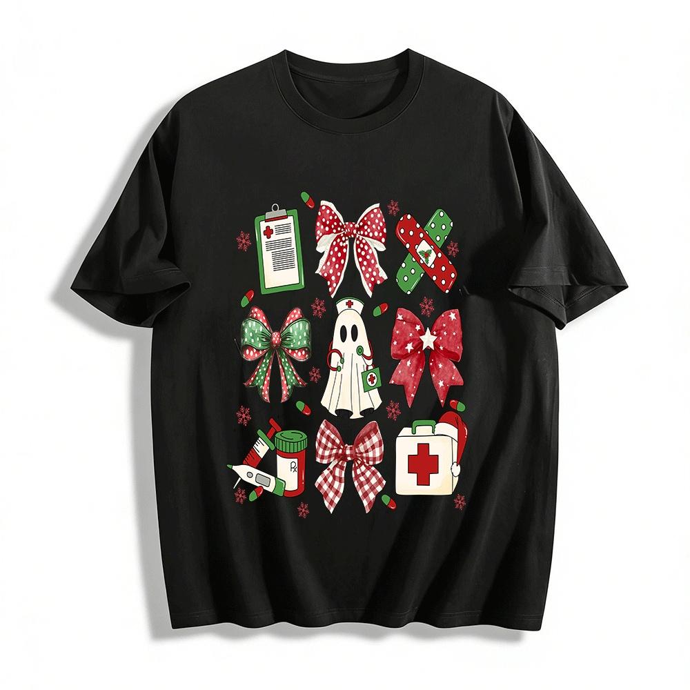 Christmas Medical Ghost Themed Printed Top Pure cotton T-shirt XXS