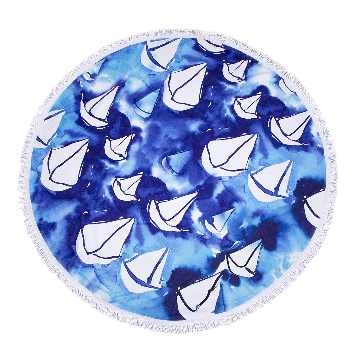 

Anemoss Round Beach Towel, Circle Beach Blanket, Cotton, Microfiber, Soft, Water Absorbent, Quick Dry, Medium Thick, Large, Beach Towel, Sailboat