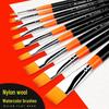Nylon Bristle Flat Head Brush for Gouache, Watercolor, Acrylic, and Oil Painting