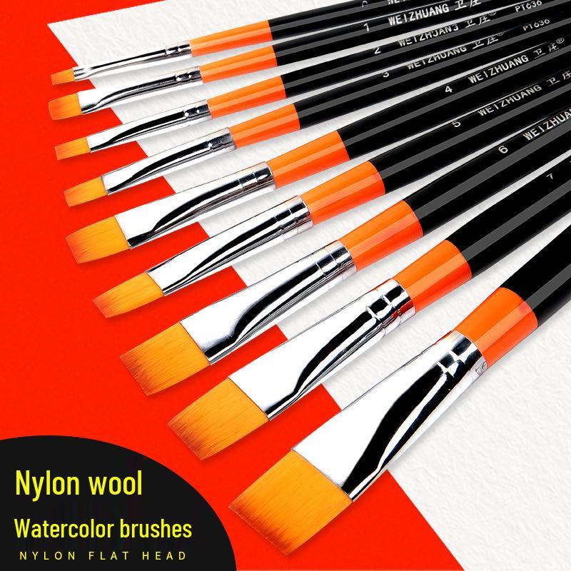 Nylon Bristle Flat Head Brush for Gouache, Watercolor, Acrylic, and Oil Painting