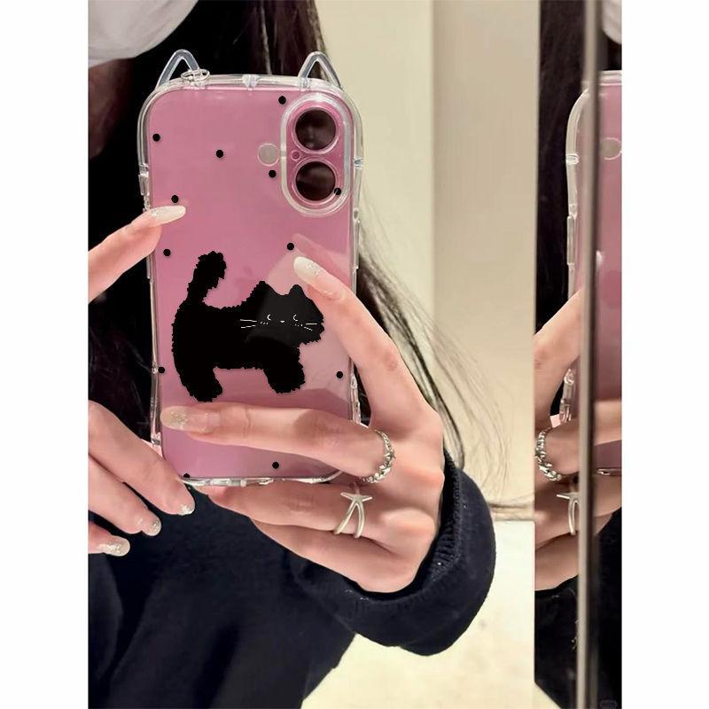 Polka Dot Black Cat Applies To iPhone17 Mobile Phone Case Apple Air Cat Ears 16/15 Cute 14 Women 13 Soft Cover