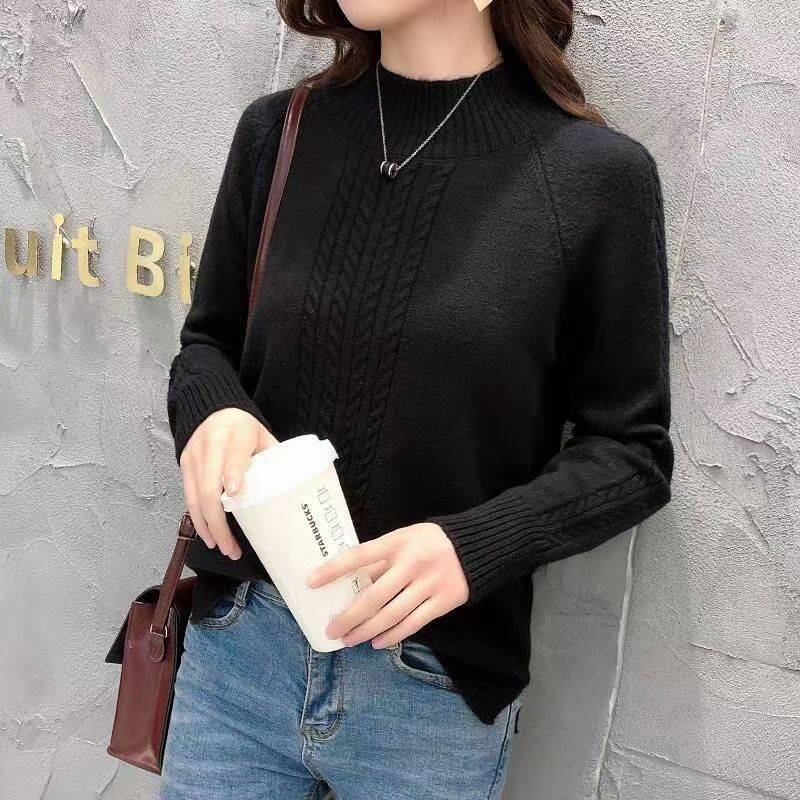 

Осенний теплый вязаный свитер с полуворотом, женский повседневный мягкий свитер с воротником-поло, тонкий вязаный свитер, зимние эластичные пуловеры XL чёрный