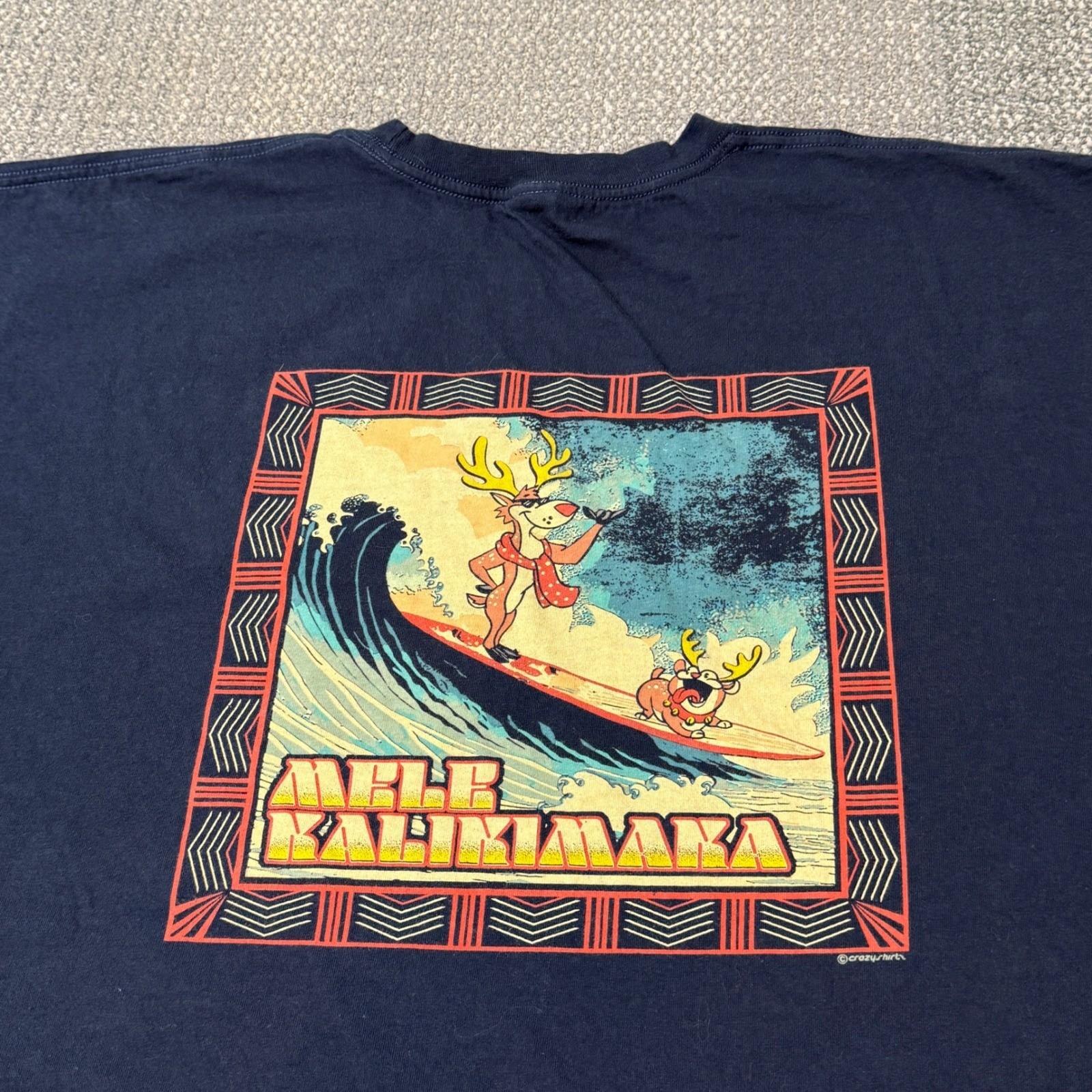 Crazy Shirts Hawaii Mele Kalikimaka Tee Reindeer Surf Christmas Navy Blue 3XL S
