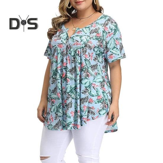 

Женские топы с V-образным вырезом, коротким рукавом, туника, рубашка с пуговицами, свободный крой, повседневная пляжная блузка, повседневная одежда XL светло-синий