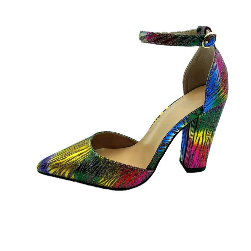 Fashion FHC 2025 New High Heels,Women Pumps,Night Club Lady Shoes,Side Shallow Out,Ankle Buckle Strap,Pointed Toe,Colorful,Dropship