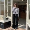 Korean Bow Print Flared Sweatpants - Plus Size Slim Fit Women's Casual Pants for Spring