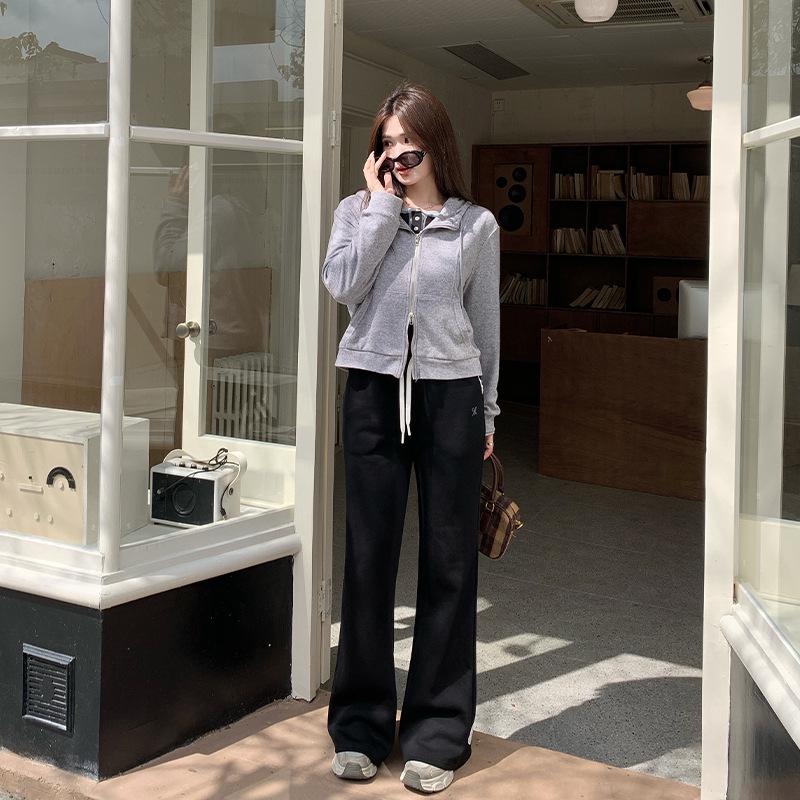 Korean Bow Print Flared Sweatpants - Plus Size Slim Fit Women's Casual Pants for Spring