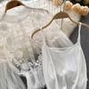 Danmo  Korean Style Chic Sexy Lace Blouse Women Long Lantern Sleeve Shirt Floral Elegant Mesh Blusas