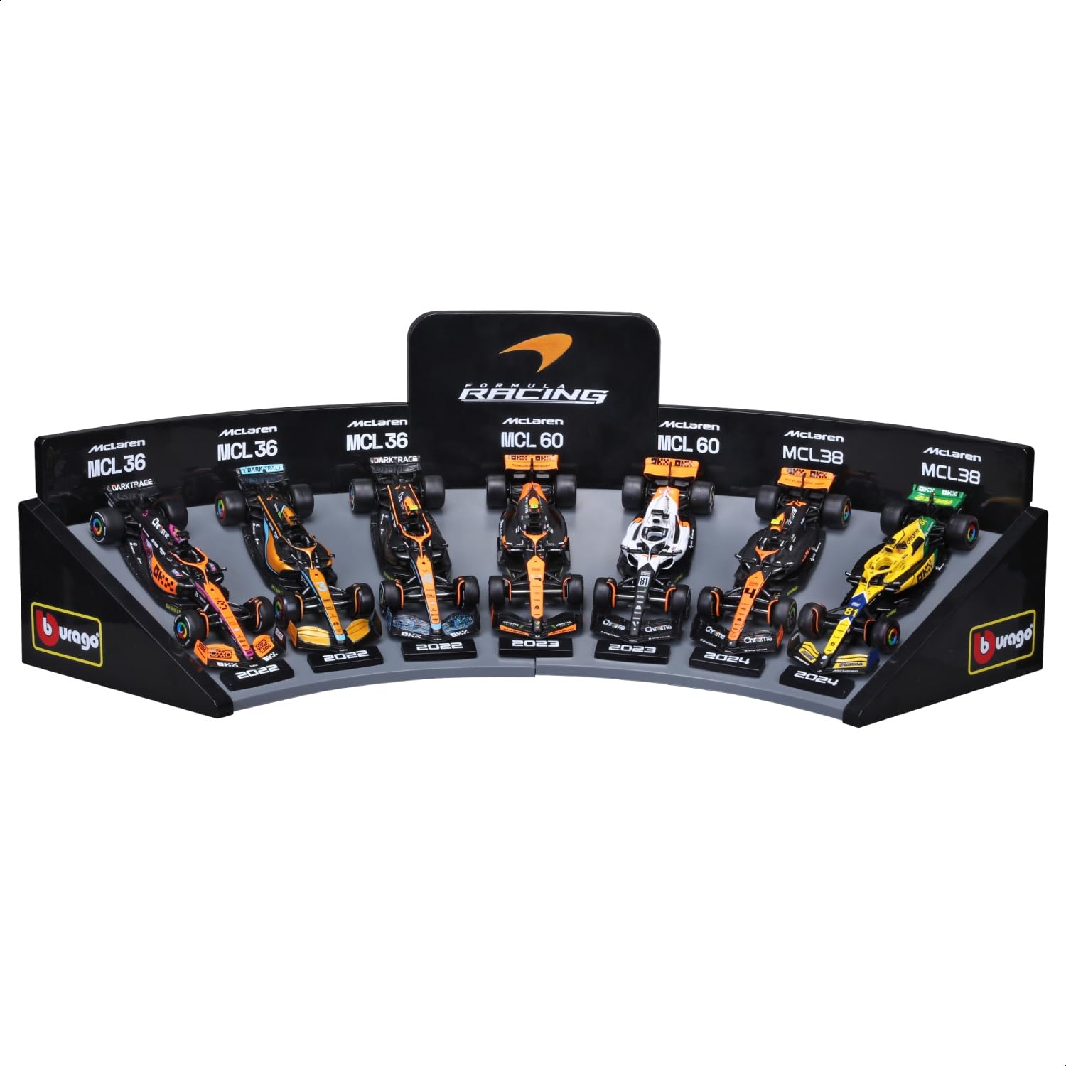 

Bburago F1 McLaren Deluxe Gift Box Set of 7 not with dedicated plastic display stand Diecast model finished product 1/43 (Helmets included) / cars, помаранчевий