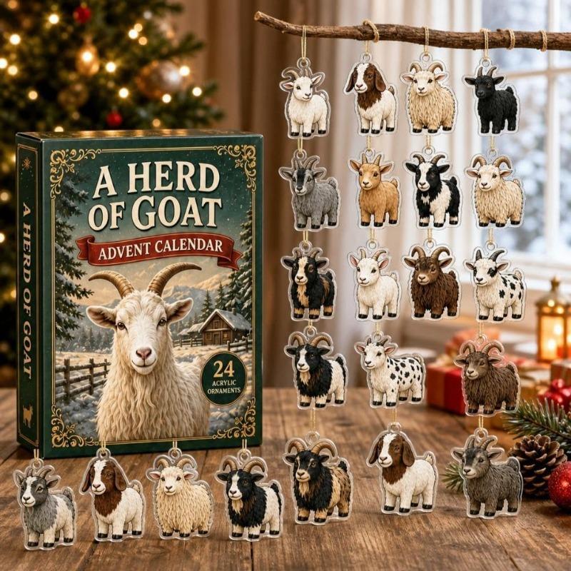 2D Arcylic Goat Advent Calendars 2026, Christmas Animal Advent Calendar Collection,24 Days Countdown Christmas Tree Ornament
