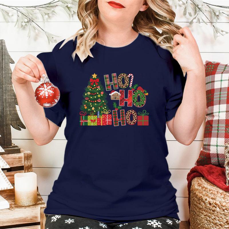 New Christmas Tree HO HO HO Print T Shirt Women Funny  Merry Christmas Tops Tees Female Short Sleeve Crew Neck Women Xmas Tshirt
