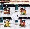 Holiday Landscape Decor Set Christmas Resin Miniature Houses with Light Up Village Collection for Tabletop Display
