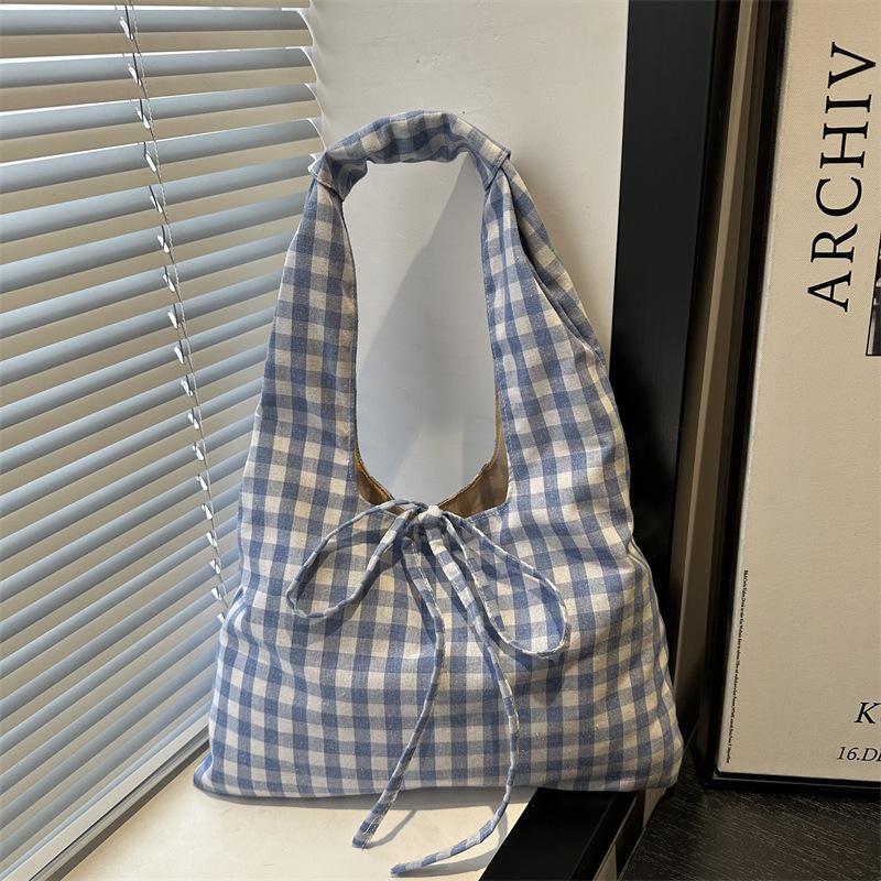 Vintage Plaid Shoulder Bags for Women Large Capacity Versatile Ladies Vest Bag Lightweight Portable Female Shopping Tote Handbag