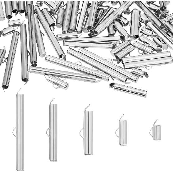 

UNICRAFTALE About 100pcs 10 Sizes Slide On End Clasp Tube Buckle Clasps Stainless Steel Slider End Caps Clasps Jewelry Accessories Findings, 8-40mm