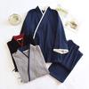 Spring and Autumn Thin Men's Kimono Robes with Long Trousres Cotton Color Matching Pajamas Plus Size Home Pyjamas Set