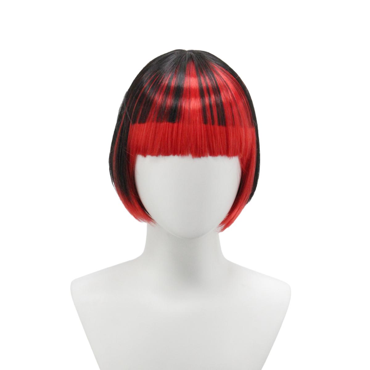 

Черно-красный цветовой контраст аккуратная челка боб синтетический парик | Готический стиль праздничная вечеринка выступление предпочтительный парик | вампир