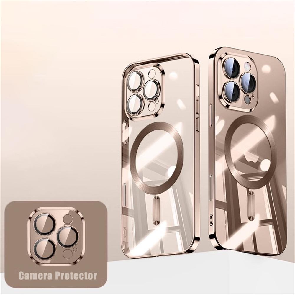 Soft Plating Wireless Charge For Magsafe Phone Case For iPhone 17 15 14 13 12 11 16 Pro Max Magnetic Clear Back Covers