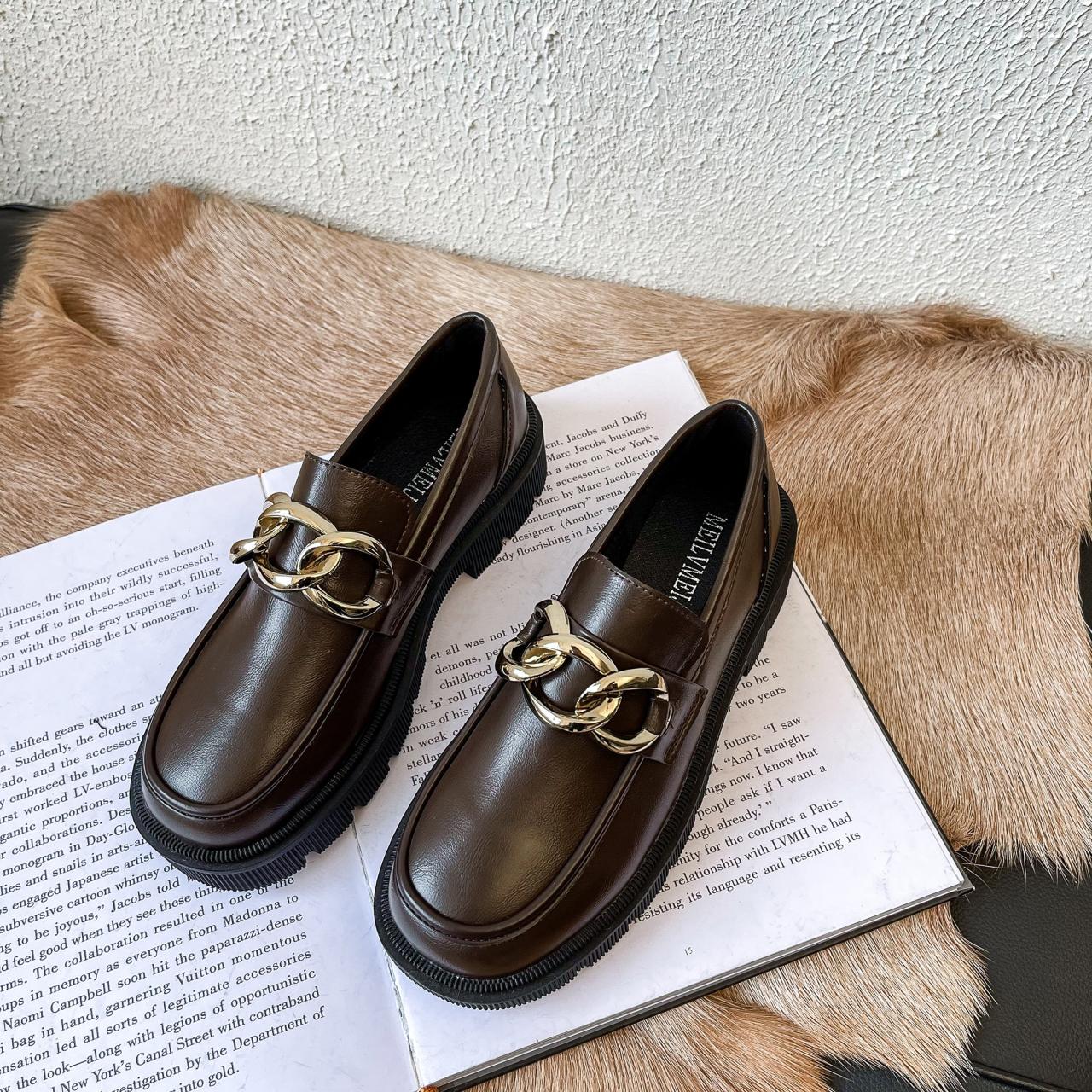 Модные женские туфли в стиле Лолита на толстой подошве дизайнерские туфли на платформе с металлической цепочкой туфли-дерби с широким носком женские джинсы для японских девушек в стиле Мэри 5 коричневый 5729₽