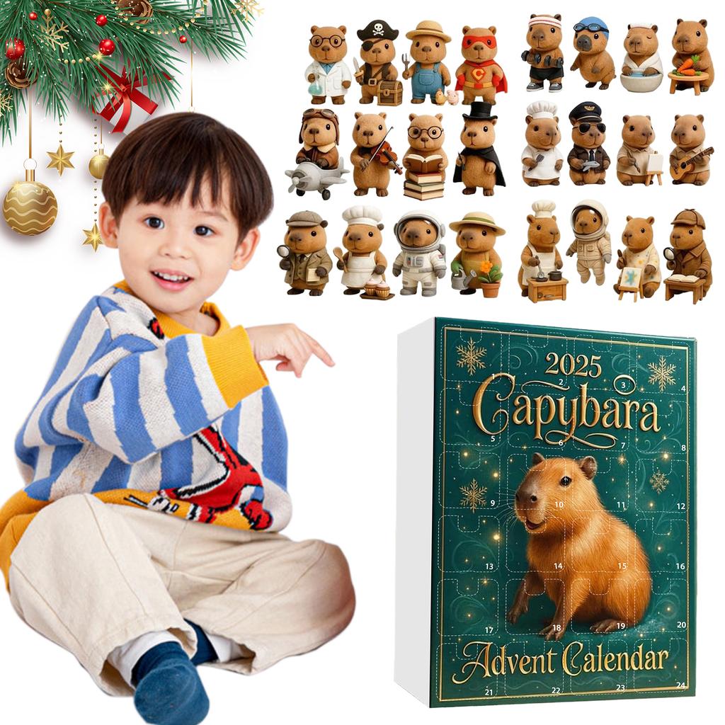 Capybara 24 Days Christmas Countdown Calendar with 24 2D Flat Capybara Ornaments Xmas Countdown Calendar Xmas Surprise Gifts