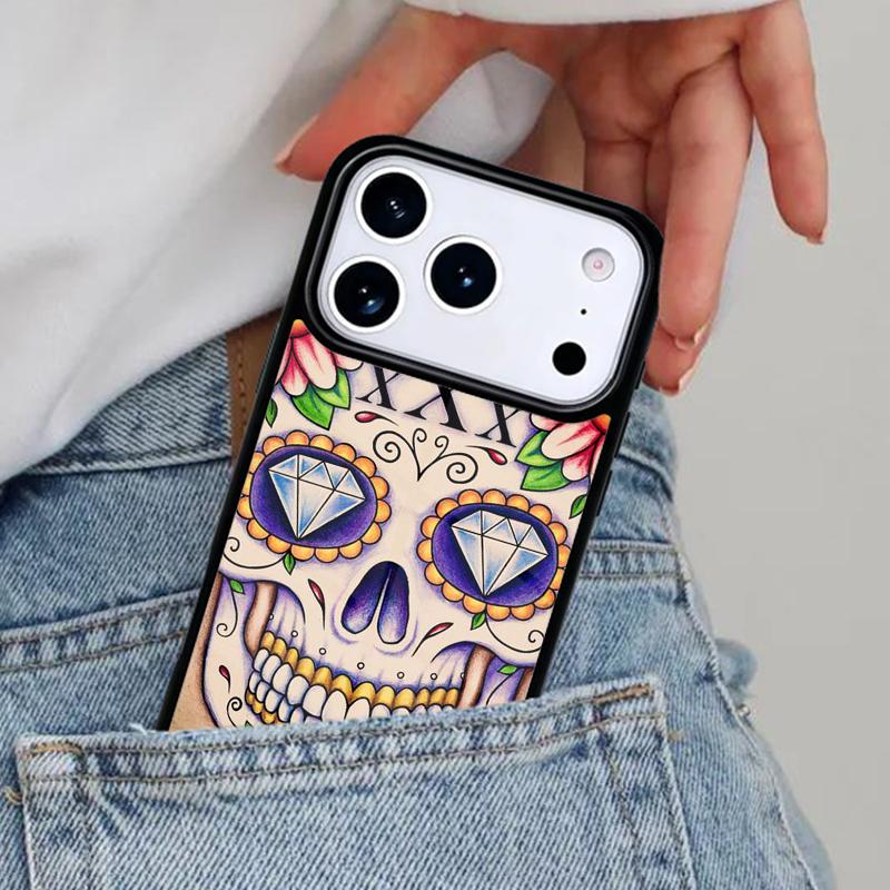 Skull with Dimand Eyes Phone Case for iPhone 17ProMax 12 13 14 15 16e 17 Pro Max Plus Air Cover