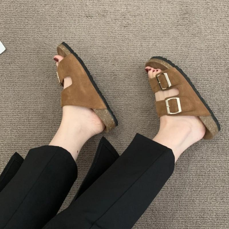 fashion 2024 Hot Sale Shoes for Women Plus Size Women's Slippers Fashion Belt Buckle Casual Slippers Women Summer Peep Toe Flat Slippers