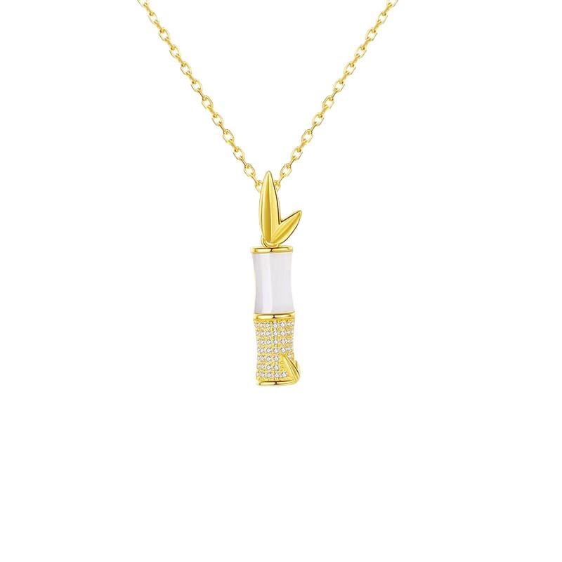 Classic S925 Sterling Silver Hetian Jade Necklace, Elegant Green Bamboo Pendant, Retro Light Luxury with a New Chinese Style for Women