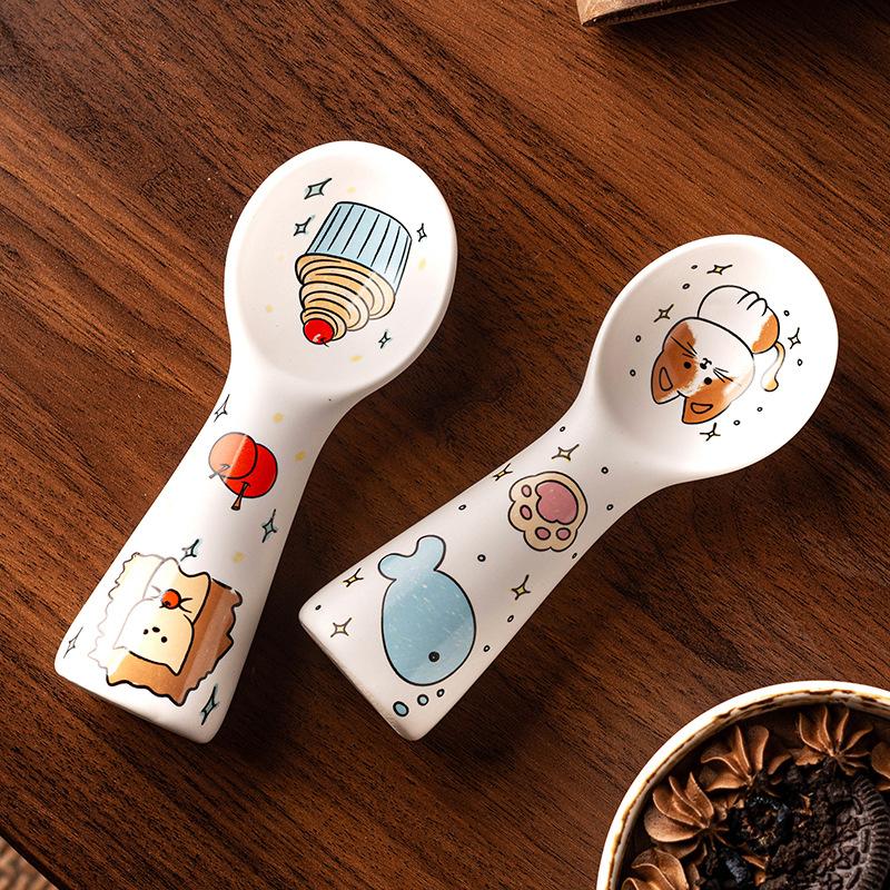 Cartoon Ceramic Spoon Cute Creative Ice Cream Spoon High-end Aesthetic Design Rice Spoon Home Children's Dessert Spoons