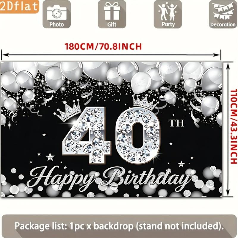 2D flat banner 1 piece banner Crown in black and silver 40th birthday Polyester background clothzyc