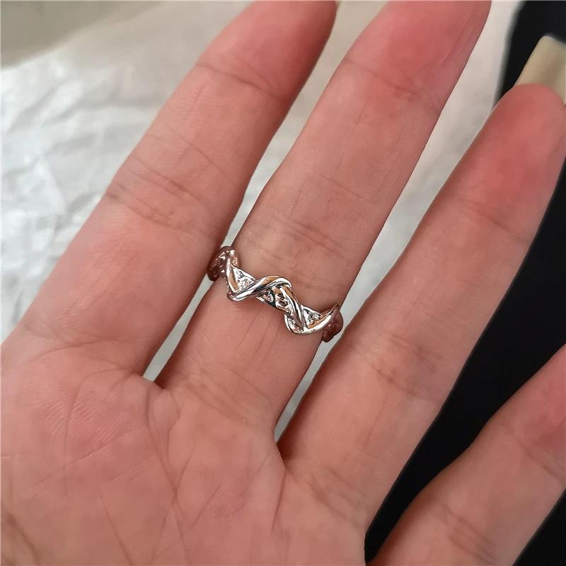 Goth Punk Retro Red Crystal Love Heart Cross Geometry Irregular Open Ring Set Y2K Halloween Accessories For Women  Jewelry