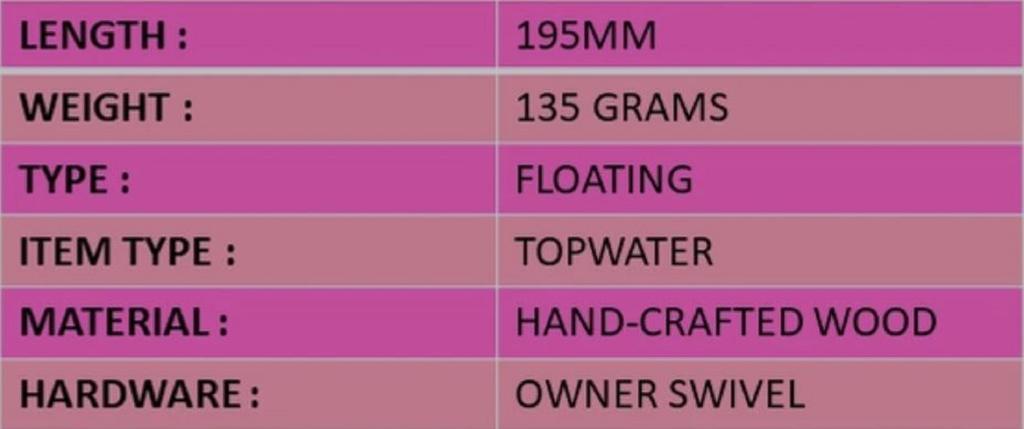 Feed Pin 135 Hand Made Wood Popper Floating Lure 135 Grams 53 (1053)