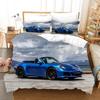 Sportwagen Bettbezug 3D Rennwagen Bedrucktes Bettwäscheset Queen King Size mit Zwei Kissenbezügen Herren Cool Polyester Für Bettdeckenbezug