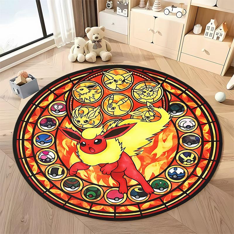 1PC Cute PokemonEevee Charizard Print Round Rug Living Room Bedroom Decor Indoor Floor Mat Decor Carpet for Teens Adult Gifts