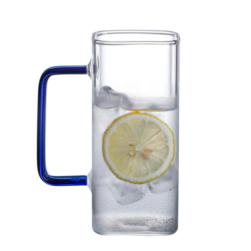 Glass Water Cup Milk Cup Tea Cup Breakfast Beverage Cup High Borosilicate Square Color Handle Glass Water Cup