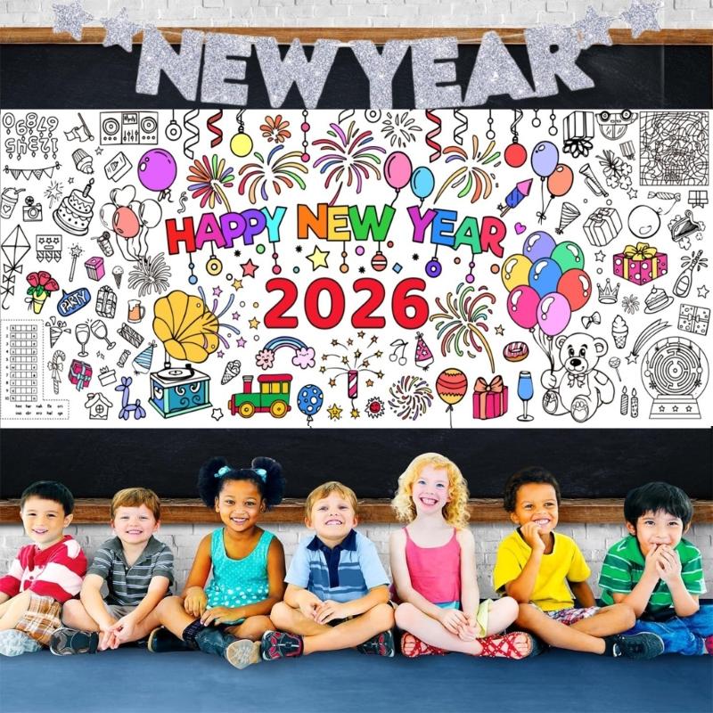 Festival Themed Waterproof Doodles Paper Mats for Children 76x183cm Large Size for Parties and Home Doodling Easy to Carry