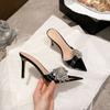 Summer new high heels pointed celebrity temperament sandals banquet rhinestones beautiful thin heel open toe sandals women
